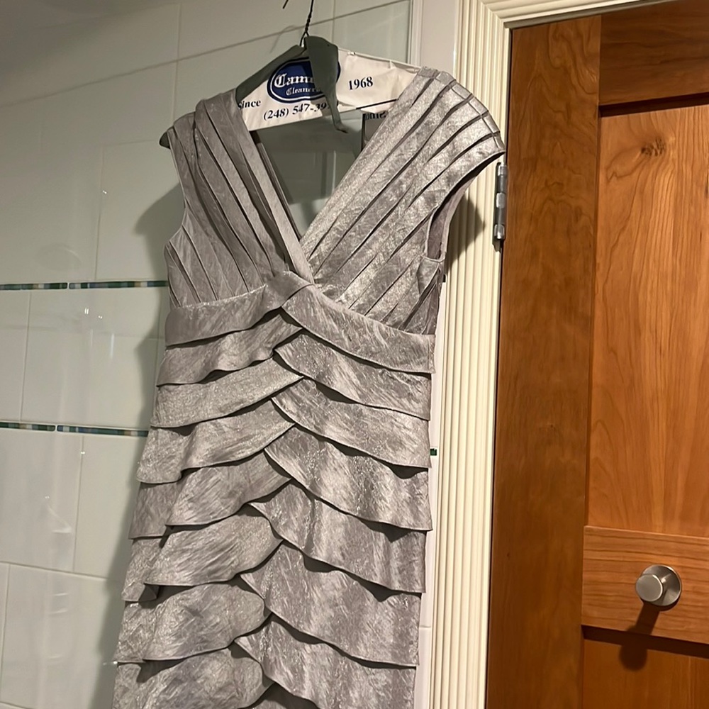 Floor length silver gown